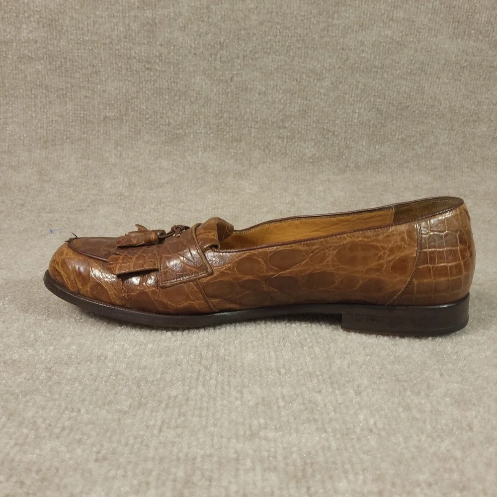 Mezlan Loafers Mens 10 Brown Alligator Tassel Kiltie Platinum Rodeo Spain Luxury
